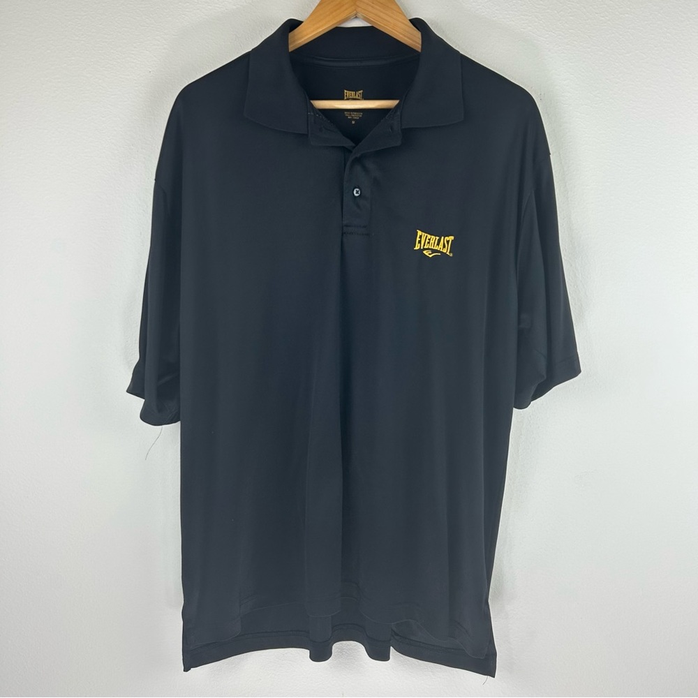 Y2K Everlast Black Performance Polo with Gold Embroidered Logo Men's Size M